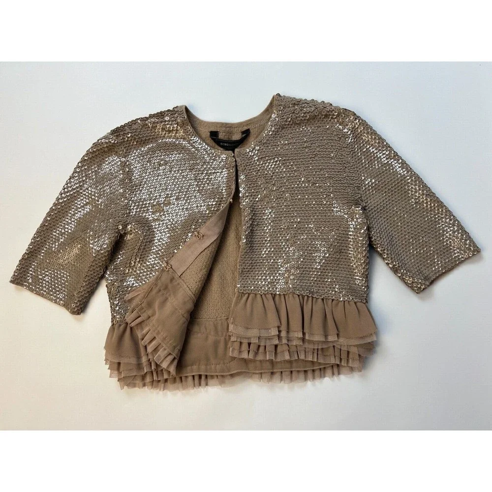 New BCBG Women Top XS Cropped Shrug Cardigan Short Sleeve Designer $248 now $99 - Picture 5 of 9